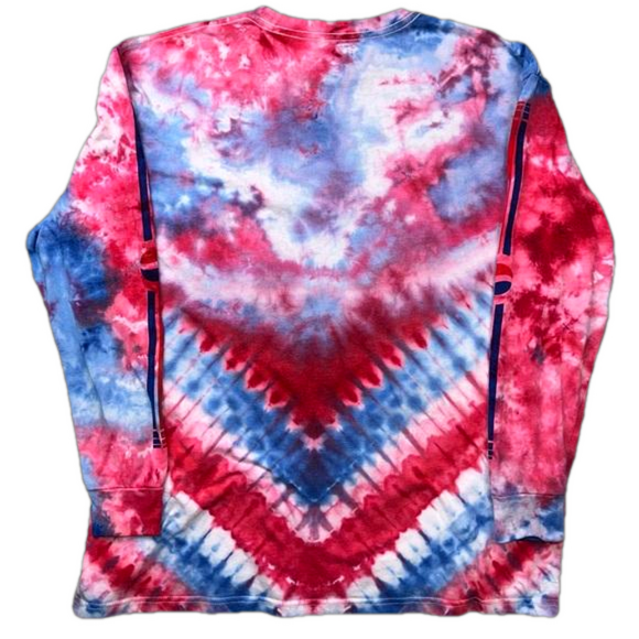 SOLD! PEPSI tie dye long sleeve Tshirt upcycled OOAK red white blue unisex extra - Picture 5 of 8